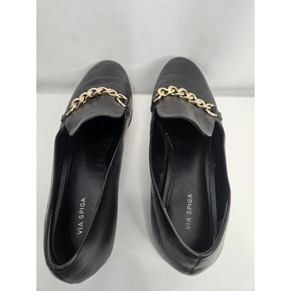 Via Spiga Women’s Leather Loafers Yania Size 7.5 M Black Gold Chain Link - Picture 6 of 10